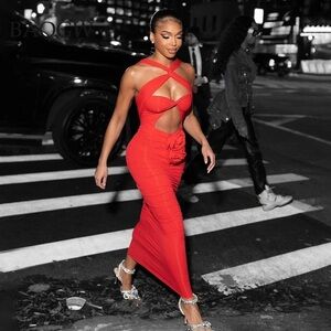 Rose Bodycon Red Maxi Dress